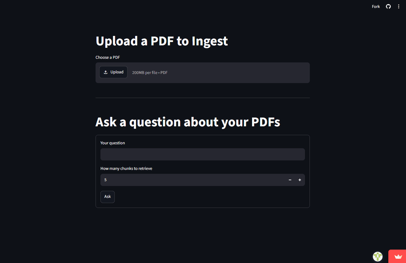 RAG Production App Streamlit interface after ingesting a PDF
