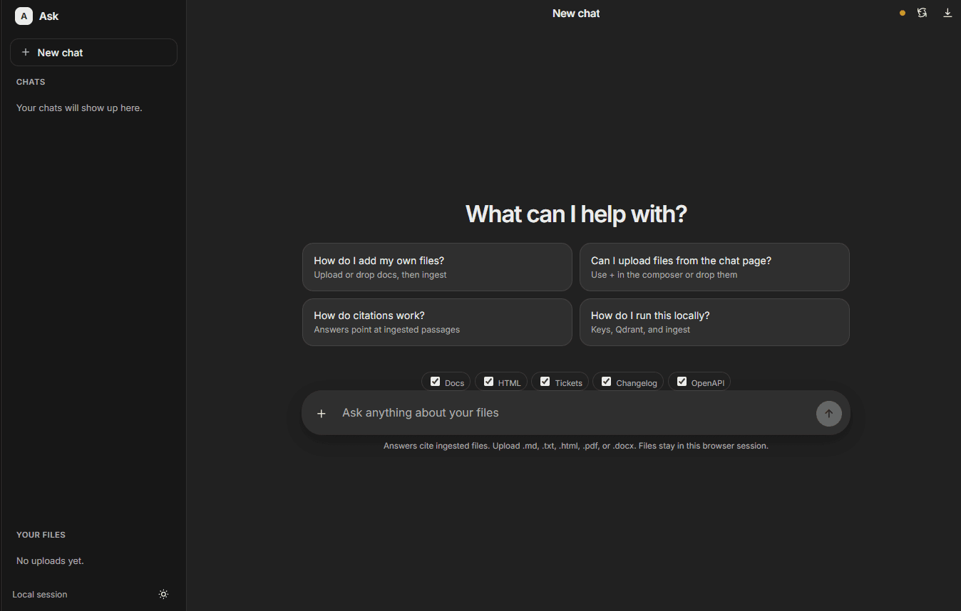 Support-RAG chat interface answering a question with citations
