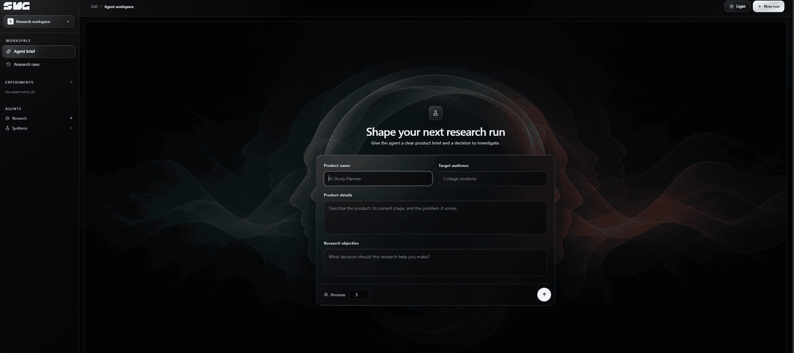 Synthetic User Generator research workspace showing generated personas